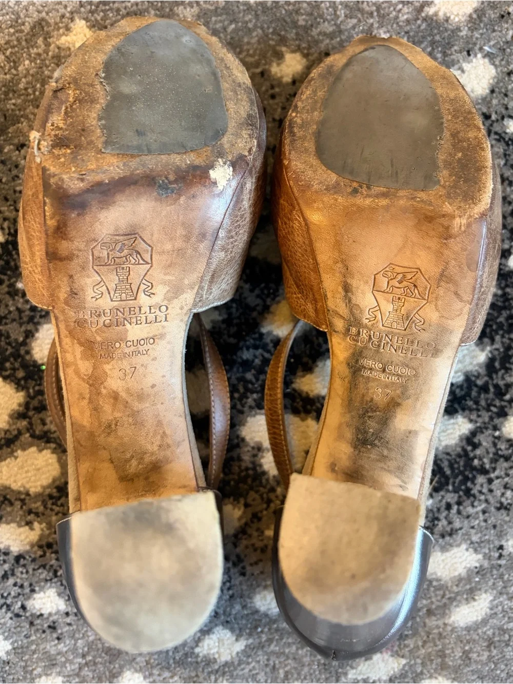 Brunello Cucinelli Tan Bronze Platform Heel Sandals Cross Strap Front 7 37